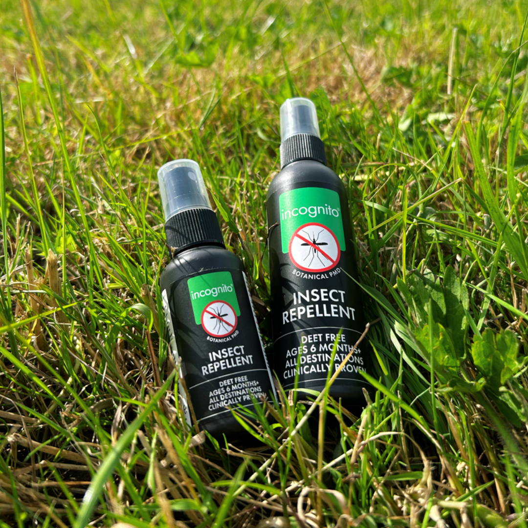 incognito Insect Repellent Spray 50ml and 100ml bottles in grass